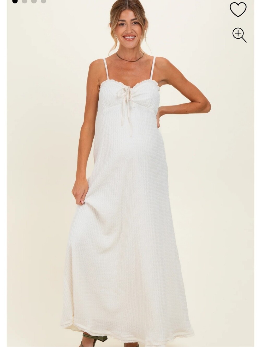 White Waffle Knit Sweetheart Neckline Sleeveless Maternity Maxi Dress